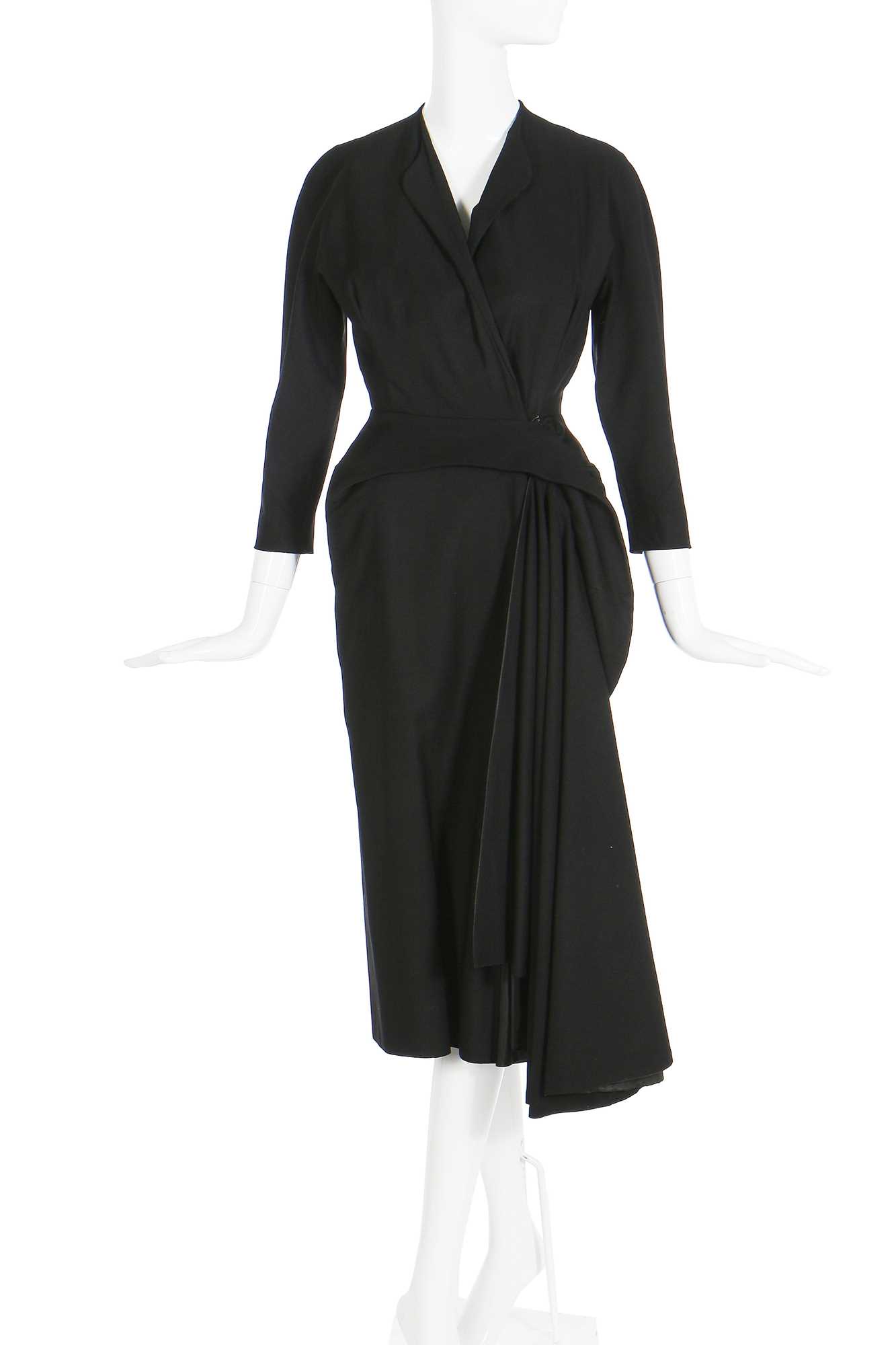 Lot 75 - A Balenciaga couture black wool dinner dress, Spring-Summer 1950