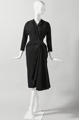 Lot 75 - A Balenciaga couture black wool dinner dress, Spring-Summer 1950