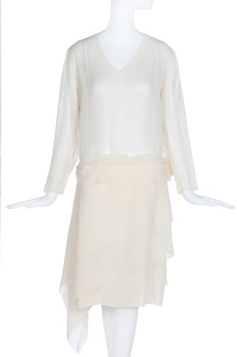Lot 54 - An ivory chiffon couture dinner dress, attributed to Gabrielle Chanel, circa 1925