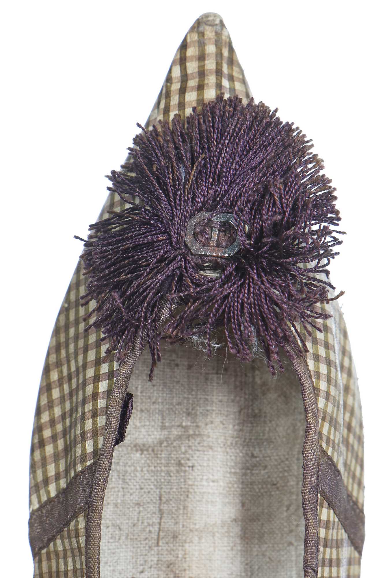Lot 42 - A fine pair of checked leather ladies' shoes, circa 1800