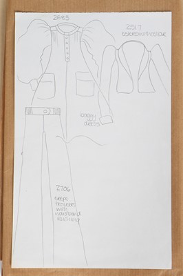 Lot 115 - A group of rare original Barbara Hulanicki sketches and patterns for Biba garments, 1970s