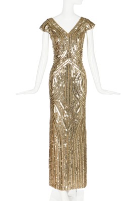 Lot 228 - A fine Alexander McQueen gold embroidered and sequined evening dress, 'In Memory of Elizabeth Howe, Salem 1692' or 'Witches of Salem' collection, Autumn-Winter 2007
