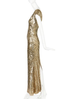 Lot 228 - A fine Alexander McQueen gold embroidered and sequined evening dress, 'In Memory of Elizabeth Howe, Salem 1692' or 'Witches of Salem' collection, Autumn-Winter 2007