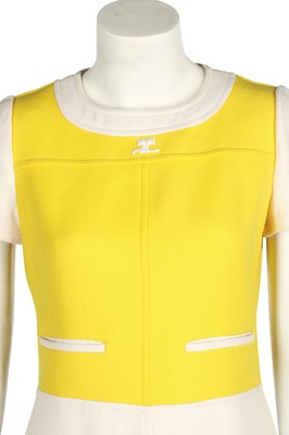 Lot 143 - A Courrèges yellow and white wool dress, early 1970s