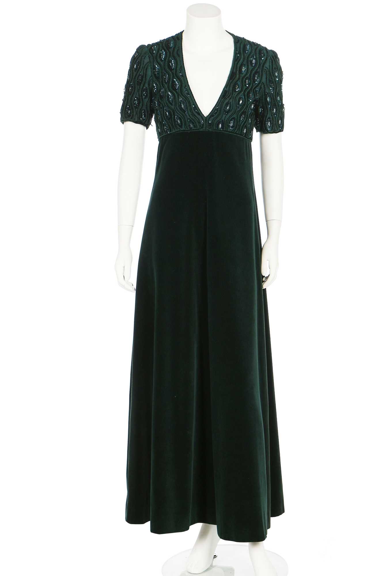 Lot 97 - A Diorling forest-green velvet evening gown, late 1960s