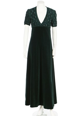 Lot 97 - A Diorling forest-green velvet evening gown, late 1960s