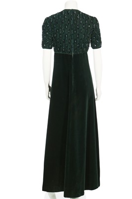 Lot 97 - A Diorling forest-green velvet evening gown, late 1960s