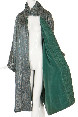 Lot 56 - A good lamé opera coat in shades of silver and sea-green, 1930s