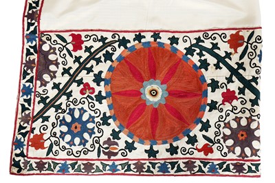 Lot 65 - An ivory silk summer coat made from a Central Asian embroidered suzani, circa 1928