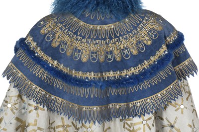 Lot 151 - A rare Zandra Rhodes reversible suede and Mongolian-lamb-fur cape, 'Egyptian' collection, 1987