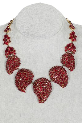 Lot 24 - A Dior necklace of faceted 'ruby' rhinestones set in a gilt metal mount, 1962