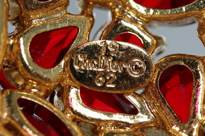Lot 24 - A Dior necklace of faceted 'ruby' rhinestones set in a gilt metal mount, 1962