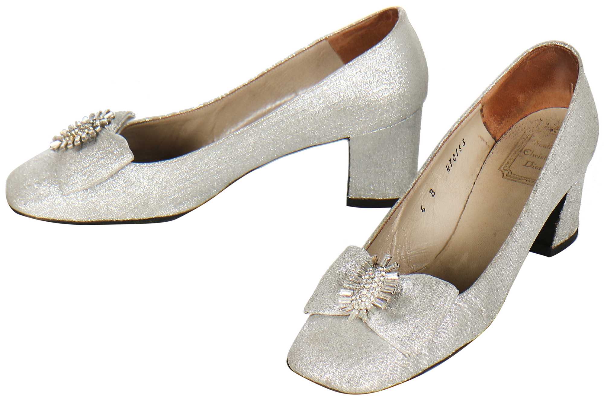 Lot 94 - A pair of Dior silver lurex shoes, circa 1966