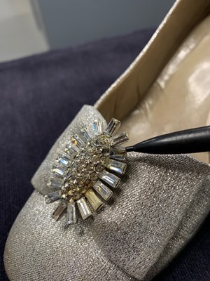 Lot 94 - A pair of Dior silver lurex shoes, circa 1966