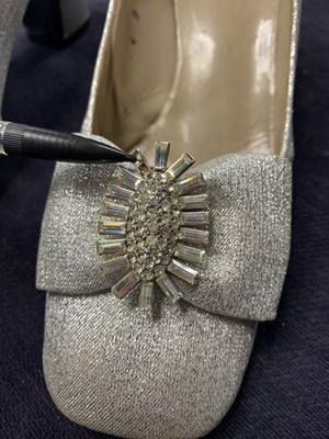 Lot 94 - A pair of Dior silver lurex shoes, circa 1966