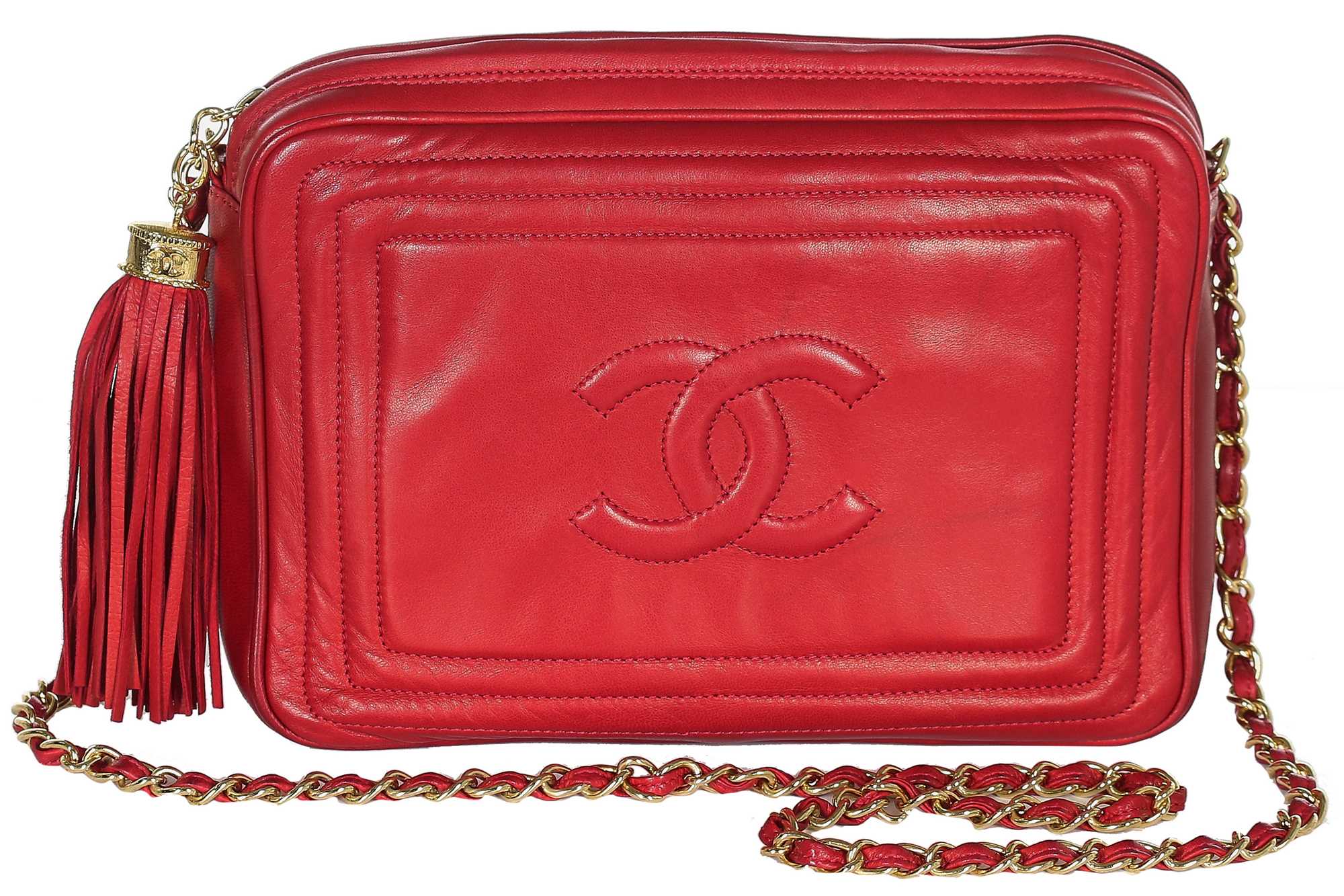 Lot 6 - A Chanel fire-engine-red lambskin leather handbag, 1986-88