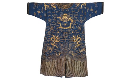 Lot 261 - An embroidered blue silk Dragon robe, Jifu, Chinese, 1900-early 20th century