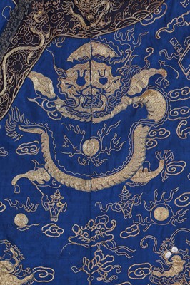 Lot 261 - An embroidered blue silk Dragon robe, Jifu, Chinese, 1900-early 20th century