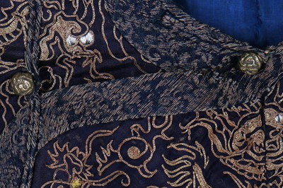 Lot 261 - An embroidered blue silk Dragon robe, Jifu, Chinese, 1900-early 20th century