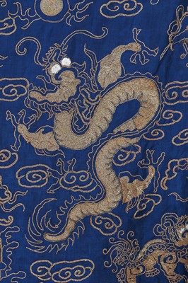 Lot 261 - An embroidered blue silk Dragon robe, Jifu, Chinese, 1900-early 20th century