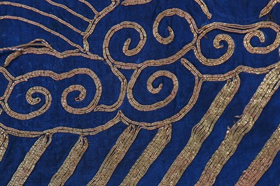 Lot 261 - An embroidered blue silk Dragon robe, Jifu, Chinese, 1900-early 20th century