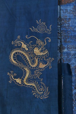 Lot 261 - An embroidered blue silk Dragon robe, Jifu, Chinese, 1900-early 20th century