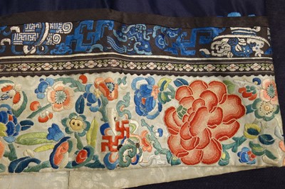 Lot 262 - An embroidered satin informal robe, Changfu, Chinese, circa 1900
