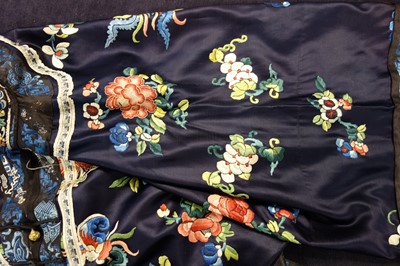Lot 262 - An embroidered satin informal robe, Changfu, Chinese, circa 1900