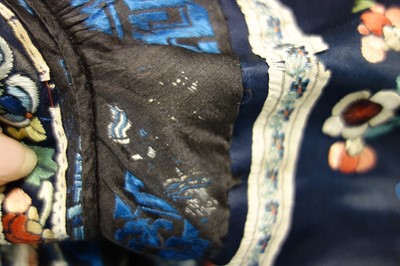 Lot 262 - An embroidered satin informal robe, Changfu, Chinese, circa 1900