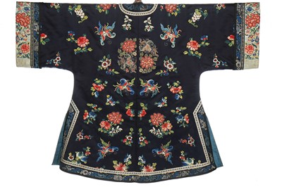Lot 262 - An embroidered satin informal robe, Changfu, Chinese, circa 1900