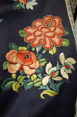 Lot 262 - An embroidered satin informal robe, Changfu, Chinese, circa 1900