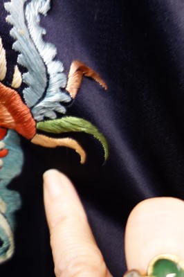 Lot 262 - An embroidered satin informal robe, Changfu, Chinese, circa 1900
