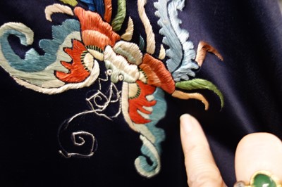 Lot 262 - An embroidered satin informal robe, Changfu, Chinese, circa 1900