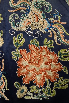 Lot 262 - An embroidered satin informal robe, Changfu, Chinese, circa 1900