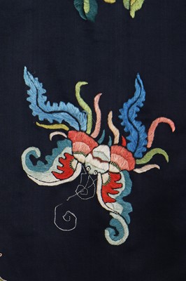 Lot 262 - An embroidered satin informal robe, Changfu, Chinese, circa 1900