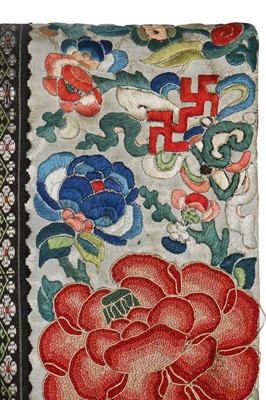 Lot 262 - An embroidered satin informal robe, Changfu, Chinese, circa 1900