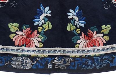 Lot 262 - An embroidered satin informal robe, Changfu, Chinese, circa 1900