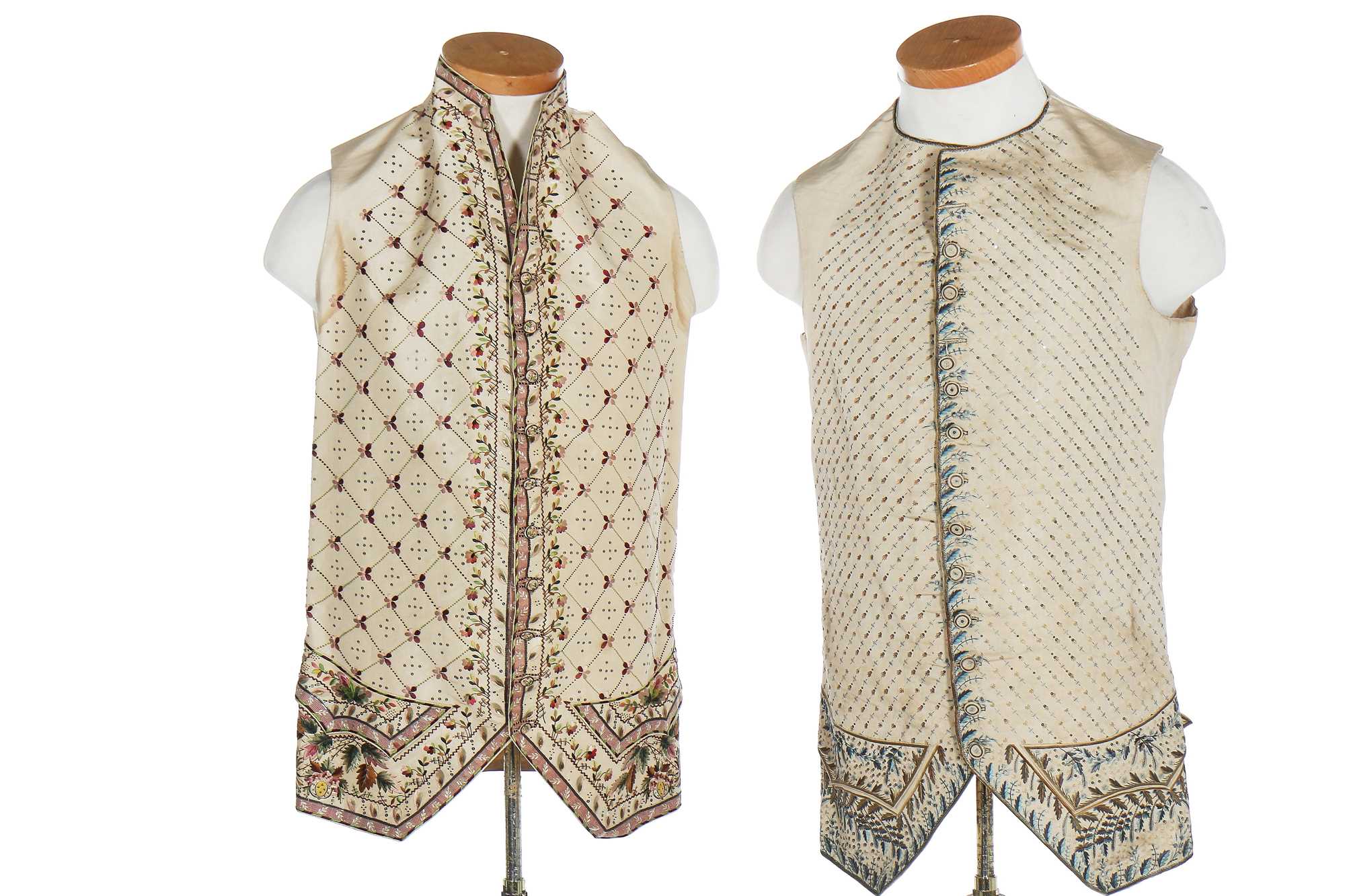 Lot 35 - Three men's embroidered silk waistcoats, late 18th-early 19th century