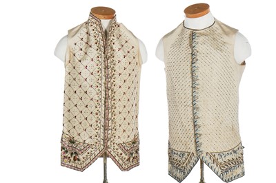 Lot 35 - Three men's embroidered silk waistcoats, late 18th-early 19th century