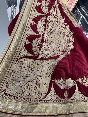 Lot 255 - A finely-embroidered crimson velvet Piri Piri wedding robe, Albanian, Ottoman, late 19th century