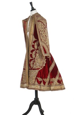 Lot 255 - A finely-embroidered crimson velvet Piri Piri wedding robe, Albanian, Ottoman, late 19th century