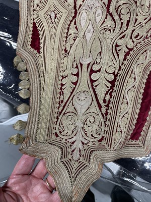 Lot 255 - A finely-embroidered crimson velvet Piri Piri wedding robe, Albanian, Ottoman, late 19th century
