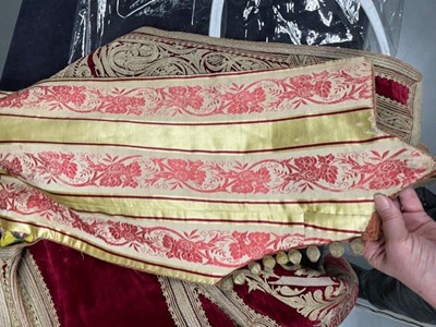 Lot 255 - A finely-embroidered crimson velvet Piri Piri wedding robe, Albanian, Ottoman, late 19th century