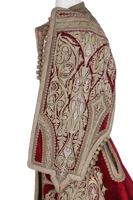 Lot 255 - A finely-embroidered crimson velvet Piri Piri wedding robe, Albanian, Ottoman, late 19th century