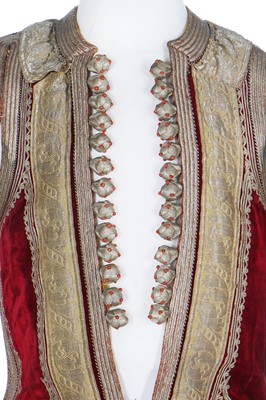 Lot 255 - A finely-embroidered crimson velvet Piri Piri wedding robe, Albanian, Ottoman, late 19th century