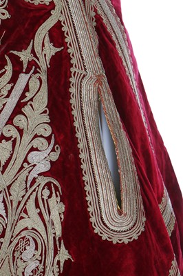 Lot 255 - A finely-embroidered crimson velvet Piri Piri wedding robe, Albanian, Ottoman, late 19th century