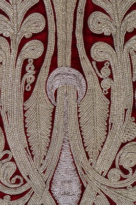 Lot 255 - A finely-embroidered crimson velvet Piri Piri wedding robe, Albanian, Ottoman, late 19th century