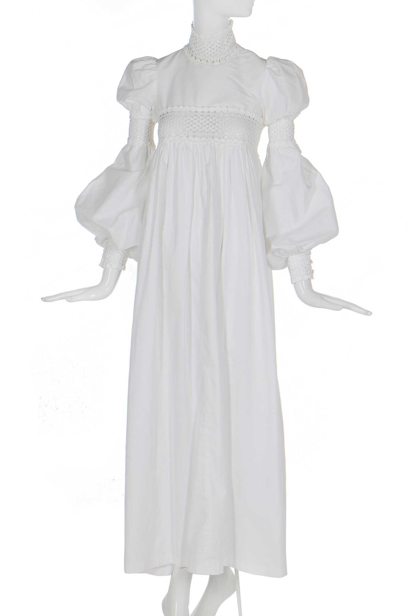 Lot 98 - A good Biba historically-inspired white cotton gown, 1966