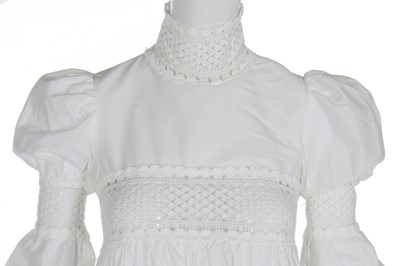 Lot 98 - A good Biba historically-inspired white cotton gown, 1966