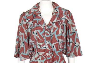 Lot 128 - A Lee Bender at Bus Stop art-deco printed rayon dress, 1970s